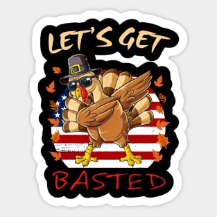 Dabbing Turkey Thanksgiving Let’s Go Basted American Flag Sticker